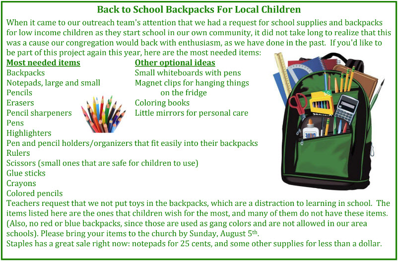 Back to School Backpacks For Local Children